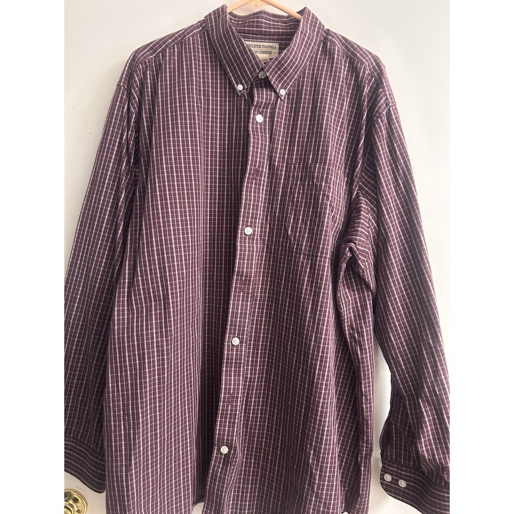 Duluth Trading Co. Men's Wrinklefighter 2XL Tall Burgundy White Plaid
